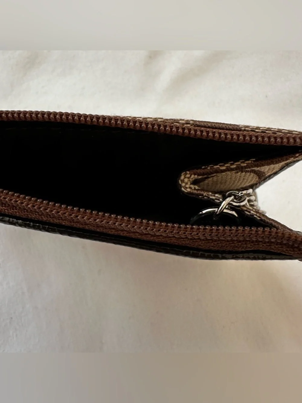 Coach Signature Brown Tan Mini Skinny Canvas ID Wristlet Cardholder